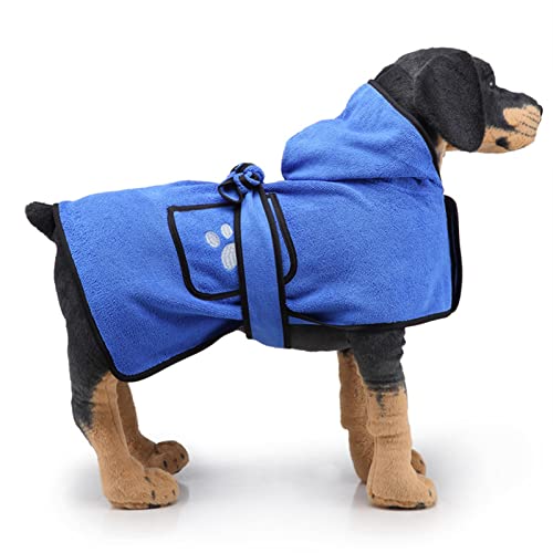 OKJHFD Dog Bathrobe Towel with Adjustable Strap, Dog Towel Strong Absorbent Quick Drying Hand Pockets Design Hooded Dog Bathrobe with Waistband for Cat Blue (L) von OKJHFD