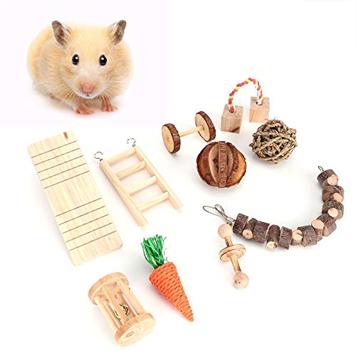 OKJHFD Hamster-Aktivitäts-Kauspielzeug-Set, Kleintier-Beißspielzeug, Zahnpflege-Spielzeug, Apfelholz-Leiter, Glockenroller-Zubehör für Zwerghamster, Ratten, Chinchillas, Rennmäuse, Hasen von OKJHFD