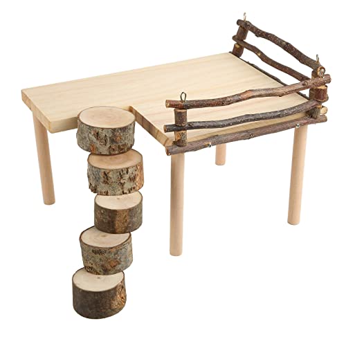 OKJHFD Hamster-Kletterplattform, 2-lagige Hamster-Spielplattform aus Holz mit runder Leiter, Kleiner Haustier-Aktivitätsspielplatz für Hamster Golden Bear Sugar Glider Guinea von OKJHFD