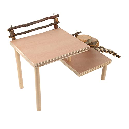 OKJHFD Hamster-Kletterplattform, Hamster-Plattformständer aus Holz, 2-stufiges Hamster-Spielplatz-Aktivitätsset mit Kletterbrücke für kleine Haustiere, Mäuse, Rennmäuse, Ratten, von OKJHFD