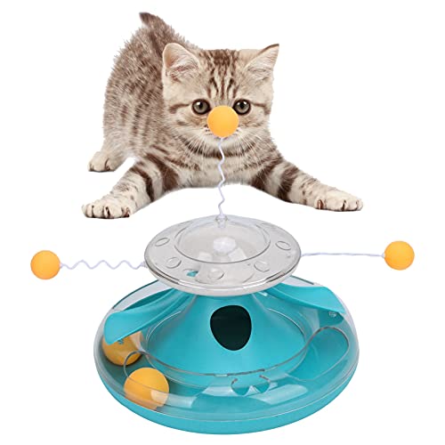 OKJHFD Katzen-Drehteller-Leckspielzeug, Kreisverfolgungs-Puzzle-Futterausgabespielzeug, Indoor-Puzzle-Snack-Futterspender, Leckerli-Spender mit Katzen-Teaser und rotierendem Trackball (Lake Blue) von OKJHFD