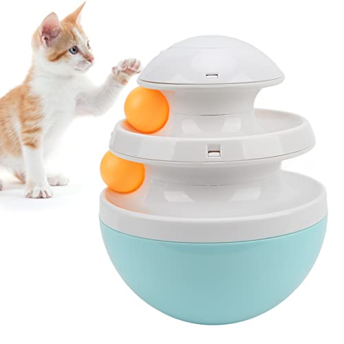 OKJHFD Katzen-Teaser-Spielzeug, verstellbares Leckagegerät, Katzen-Leckfutterball, Indoor-Katzen-Puzzle-Snack-Futterspender, Katzenfutter-Ballspender für interaktives Training, (Blue) von OKJHFD