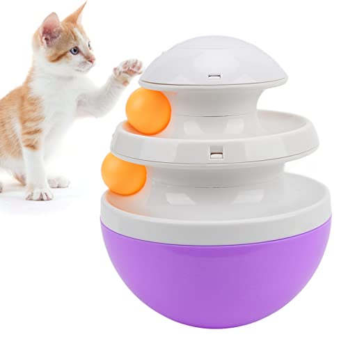 OKJHFD Katzen-Teaser-Spielzeug, verstellbares Leckagegerät, Katzen-Leckfutterball, Indoor-Katzen-Puzzle-Snack-Futterspender, Katzenfutter-Ballspender für interaktives Training, (Purple) von OKJHFD