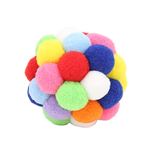 OKJHFD Katzenspielzeugbälle mit Glöckchen, bunter Plüsch-Hüpfball für Haustiere, Kauspielzeug, weiche Katzen-Pom-Poms-Bälle, interaktives Ballspielzeug für Katzen, Kätzchen, drinnen und von OKJHFD