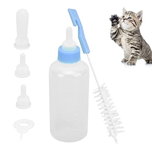 OKJHFD Pet Feeding Bottle Kit, Kätzchenflasche Feeder mit Ersatzripiteln und Reinigungsbürsten für Neugeborene Kätzchen Welpen Kaninchen kleine Tiere (Blue) von OKJHFD