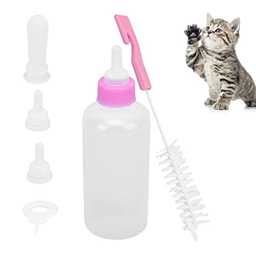 OKJHFD Pet Feeding Bottle Kit, Kätzchenflasche Feeder mit Ersatzripiteln und Reinigungsbürsten für Neugeborene Kätzchen Welpen Kaninchen kleine Tiere (Pink) von OKJHFD