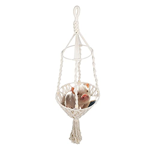 OKJHFD Pet Hanging Swing Basket,Woven Cotton Blend Rope Net Bag Macrame Handwoven Pet Hanging Basket for Small Animal von OKJHFD