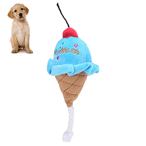 OKJHFD Pet Ice Cream Plüschspielzeug, weich gefüllte Plüschspielzeug quietschende Kauspielzeug interaktives Hund Spielzeug für mittelgroße große Welpen Hunde Zähne putzen Kauspielzeug (Blau) von OKJHFD