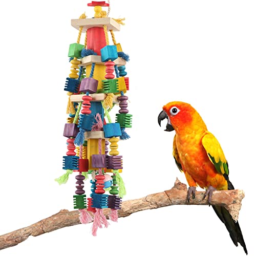 OKJHFD Vogel-Kauspielzeug, farbenfrohes, bissfestes Vogelkäfig-Hängespielzeug, Holzblock-Vogelpapageienspielzeug, Zerreißspielzeug für mittelgroße Papageien, Klettern, Kauen, Entwirren von OKJHFD