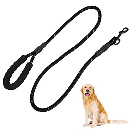 Seilhund Blei mit weichem gepolstertem Griff, Haustier Heavy Duty Nylon -Leinen Reflektierende runde Seil für mittelgroße und große Hunde geeignet (Black) von OKJHFD