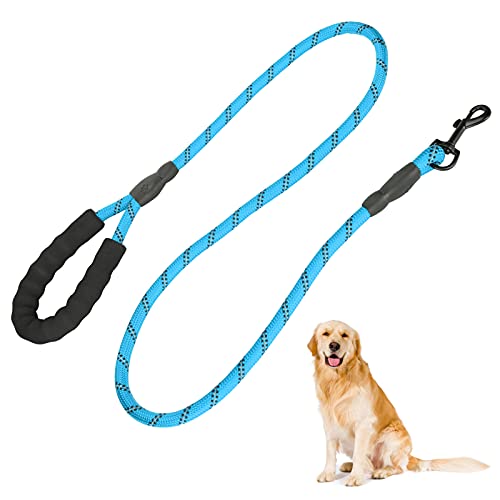 Seilhund Blei mit weichem gepolstertem Griff, Haustier Heavy Duty Nylon -Leinen Reflektierende runde Seil für mittelgroße und große Hunde geeignet (Blue) von OKJHFD