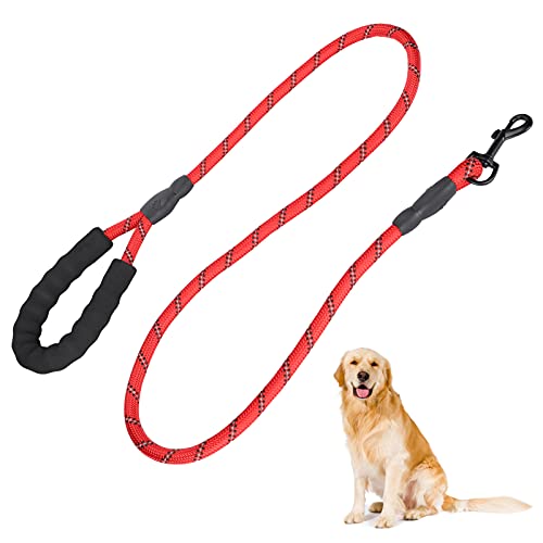 Seilhund Blei mit weichem gepolstertem Griff, Haustier Heavy Duty Nylon -Leinen Reflektierende runde Seil für mittelgroße und große Hunde geeignet (Red) von OKJHFD