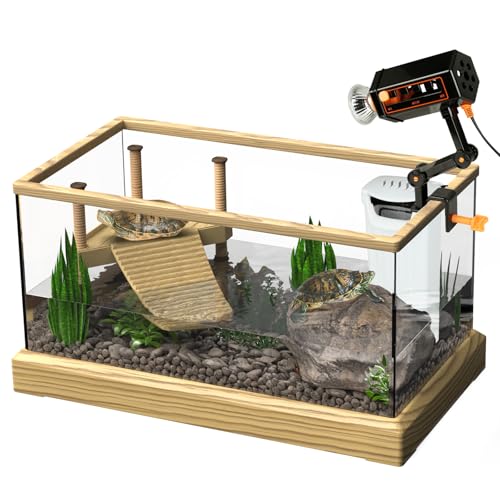 Okköbi Schildkröten-Aquarium-Set – Wasserschildkröten-Tank mit Filter und Licht + Schildkröten-Sonnenplattform, kleines Schildkrötenbecken für Baby- und Jugendschildkröten, perfektes von OKKÖBI