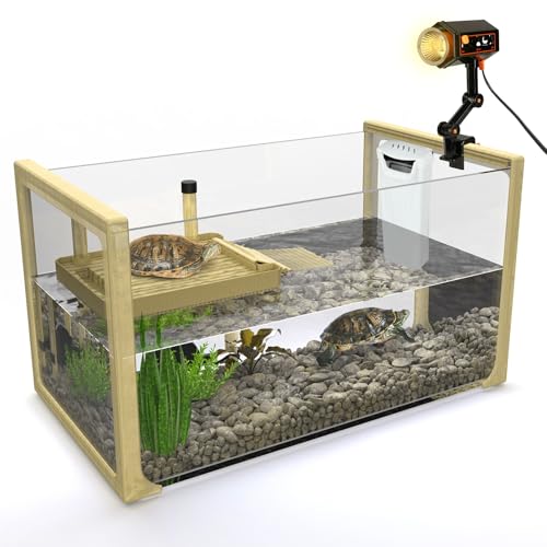 Okköbi Schildkröten-Aquarium-Set – Wasserschildkröten-Tank mit Filter und Licht + Schildkröten-Sonnenplattform, perfektes Schildkröten-Starter-Set für Kinder, kleines Schildkrötenbecken für Babys und von OKKÖBI