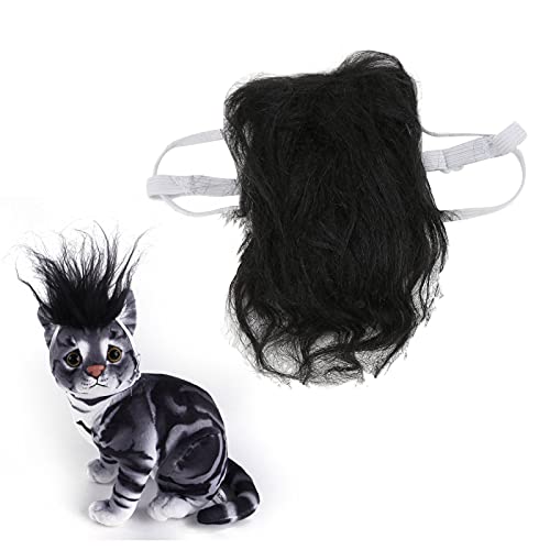 Haustier-Perücke, Haustier-Kopfschmuck mit unordentlichem Haar, Halloween-Zubehör für Hunde und Katzen, Cosplay-Perücken-Zubehör (Black) von OKOVO