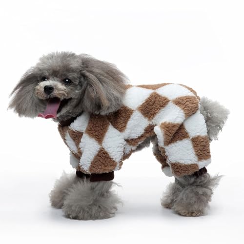 Haustierkleidung, weiche Flanell-Haustierkleidung, bequem, warm, vierbeinig, integrierter Schlafanzug, universelle warme Hundebekleidung, Hundezubehör (Café Blanco L) von OKOVO