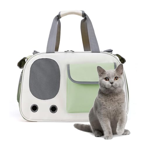 Katzentragetasche, große Kapazität, tragbare Einzelschulter-Hundetasche mit Belüftungsfenster, von Fluggesellschaften zugelassene Haustier-Reisetasche mit Schultergurt, (Green) von OKOVO