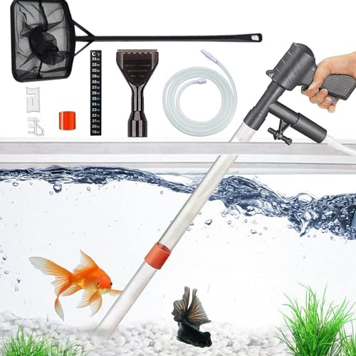 OKOVO Aquarium-Wasserwechsler, pneumatischer, effizienter halbautomatischer Kiesreiniger, Vakuum-Aquarium-Staubsauger-Werkzeuge mit Aquarium-Netz zum Wasserwechsel, Reinigen von Kies von OKOVO