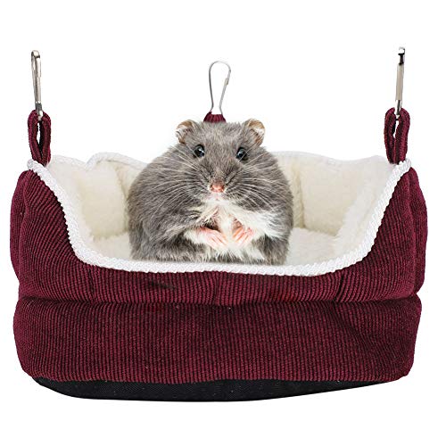 OKOVO Warmes Hamster-Hängemattenhaus, weiches Bett, kleines Haustierhaus, Tiere, Hamster zum Aufhängen, abnehmbare, waschbare kleine Haustier-Baumwollhaus-Hängematte, Weinrot von OKOVO