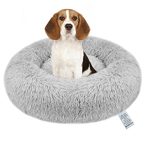 OKPOW Donut-Hundebett, beruhigend, Anti-Angst, große Hundebetten, waschbar, weich, warm, Plüsch-Fleece, flauschig, rund, orthopädische Linderung, verbesserter Schlaf, 70 cm, Hellgrau von OKPOW