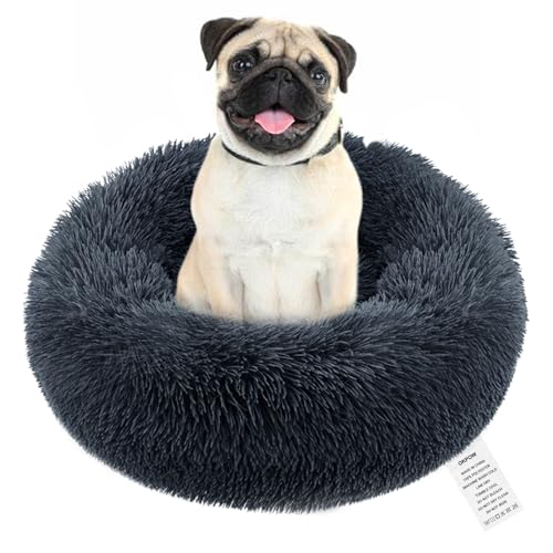 OKPOW Donut Hundebett Fuer Kleine Hunde: Flauschig Welpenbett Rund Kuscheliges - Anti Angst Katzenbett Comfy - Plüsch Haustierbett Waschbar von OKPOW