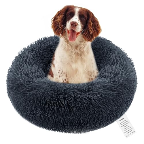 OKPOW Donut Hundebett Fuer Mittelgroße Hunde: Flauschig Welpenbett Rund Kuscheliges - Anti Angst Katzenbett Comfy - Plüsch Haustierbett Waschbar von OKPOW