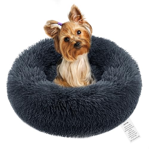 OKPOW Donut Hundebett Fuer Kleine Hunde: Flauschig Welpenbett Rund Kuscheliges - Anti Angst Katzenbett Comfy - Plüsch Haustierbett Waschbar von OKPOW