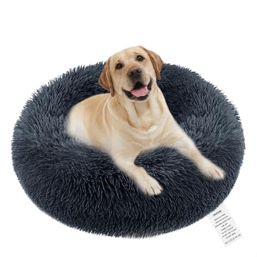 OKPOW Donut Hundebett Fuer Grosse Hunde - Flauschig Welpenbett Rund Kuscheliges - Anti Angst Katzenbett Comfy - Plüsch Haustierbett Waschbar von OKPOW