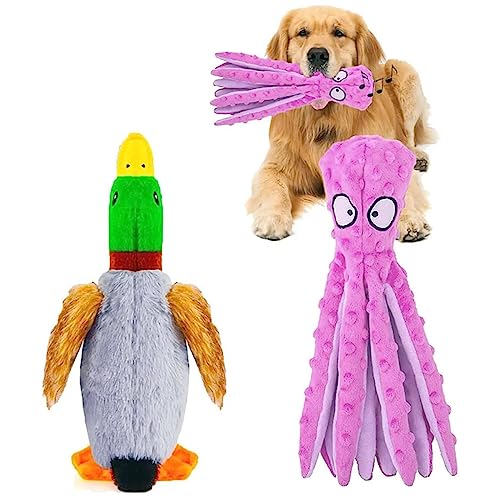 Quietschspielzeug für Hunde, Plüsch, ohne Füllung, für Welpen, kleine, mittelgroße und große Haustiere, aggressive Kauer, 2 Stück von OKVSKO