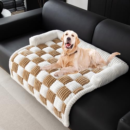 Hundebett, Hundekorb, Hundesofa, Sofabezug, Handwäsche, rutschfest, für große Hunde (Hellbraun, L 75 x B 75 x H 13 cm) von OKYUK