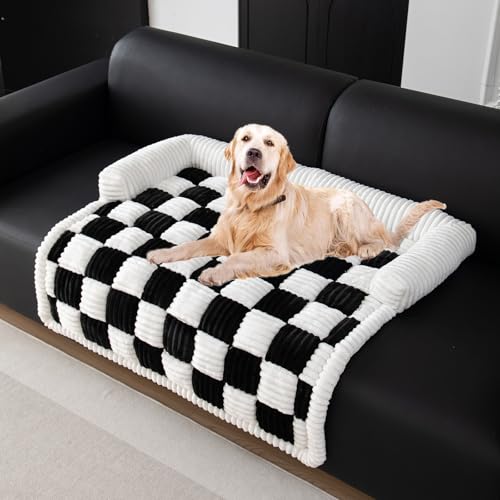 OKYUK Hundebett, Hundekorb, Hundesofa, Sofabezug, Handwäsche, rutschfest, für große Hunde (Schwarz kariert, L 90 x B 90 x H 13 cm) von OKYUK