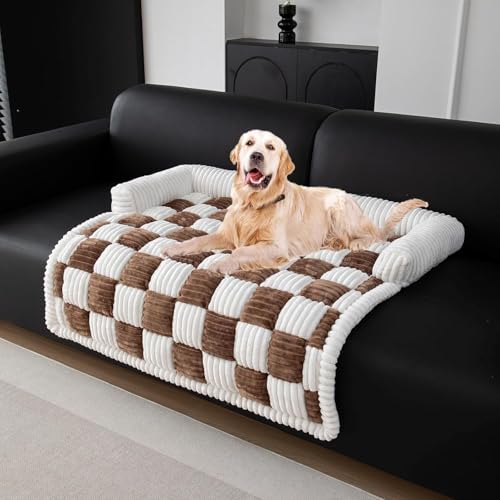 OKYUK Hundebett, Hundekorb, Hundesofa, Sofabezug, Handwäsche, rutschfest, für große Hunde (dunkelbraun, L 90 x B 90 x H 13 cm) von OKYUK