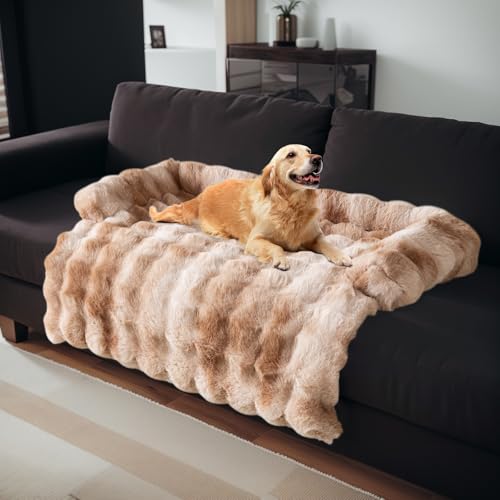 OKYUK Hundebett, Super bequemer Hundekorb, Hundesofa, Sofabezug, Handwäsche, rutschfest, geeignet für Hunde (Shaggy Gradient Curry, L 90 x B 90 x H 13 cm) von OKYUK