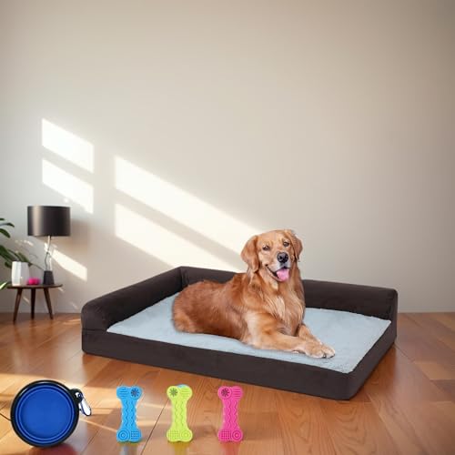 OKYUK Hundebett, Handgefertigtes orthopädisches Hundebett waschbar, hundekissen Sofaschutz，wasserdichtes Innenfutter, Hundematte Flauschiges Hundebett für große(L, Dunkelbraun) von OKYUK