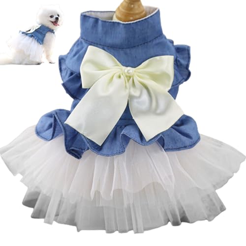 Mesh Prinzessin Hundekleid mit Denim & Bowknot - Haustierkleidung für Katzen und Welpen, ideal für Partys und Urlaub von OLACD