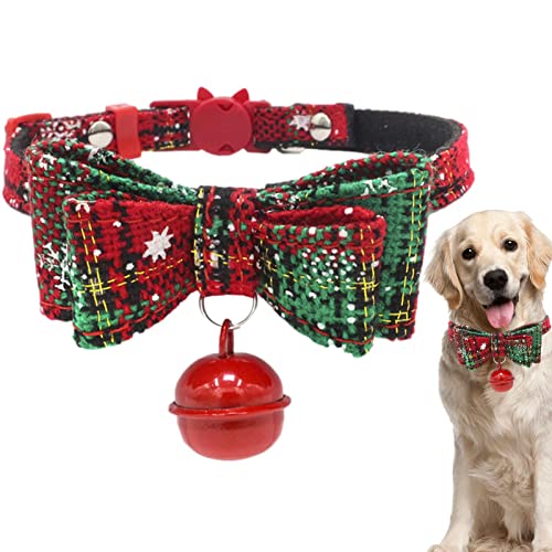 OLCANA Weihnachtskatzenhalsband mit Schleife, Weihnachten Hundehalsband Fliege, Weihnachts-Schneeflocken-Hundehalsbänder für Haustiere mit Fliege und Glöckchen für kleine, mittelgroße und roße von OLCANA