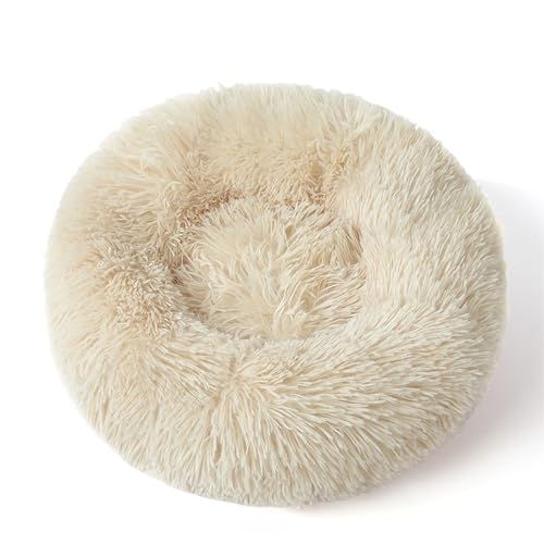 OLEOJH Donut-Katzenbett, Katzenbetten für Indoor-Katzen, groß, flauschig und bequem, rundes Plüschnest, geeignet für kleine, mittelgroße und große Katzen, Beige, Durchmesser 50 cm von OLEOJH