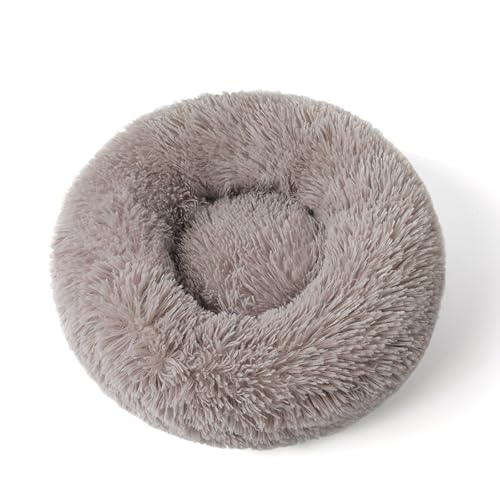 OLEOJH Donut-Katzenbett, Katzenbetten für Indoor-Katzen, groß, flauschig und bequem, rundes Plüschnest, geeignet für kleine, mittelgroße und große Katzen, Braun, Durchmesser 50 cm von OLEOJH