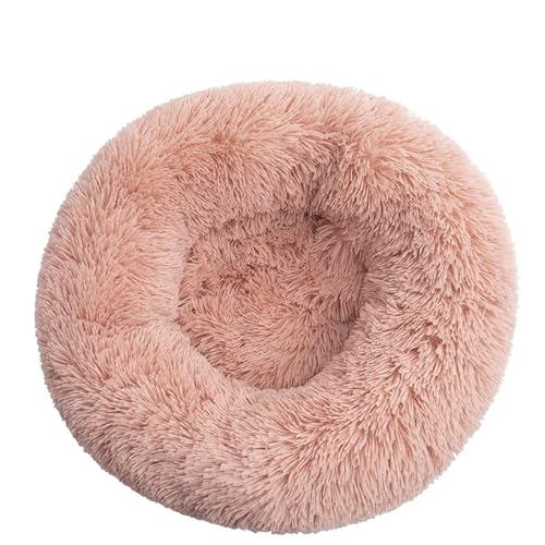 OLEOJH Donut-Katzenbett, Katzenbetten für Indoor-Katzen, groß, flauschig und bequem, rundes Plüschnest, geeignet für kleine, mittelgroße und große Katzen, Rosa, Durchmesser 50 cm von OLEOJH