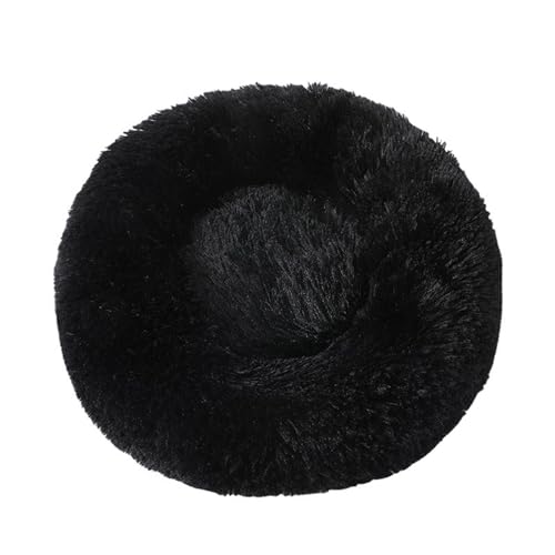 OLEOJH Donut-Katzenbett, Katzenbetten für Indoor-Katzen, groß, flauschig und bequem, rundes Plüschnest, geeignet für kleine, mittelgroße und große Katzen, Schwarz, Durchmesser 50 cm von OLEOJH