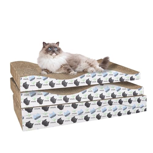 OMATSBEH 2 Pack Cat Scratcher Pad Cat Scratch Board Cat Cardboard Scratcher Nest Sleeping Cat Scratcher Cardboard for Indoor Cats (2 Pack) (4 Pack Grey Cat) von OMATSBEH