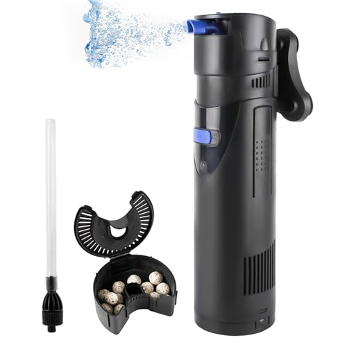 OMECO 4 in 1 Aquarium Filter Pumpe 700L/h mit 9W UVC Klärer innenfilter AquariumPumpe Wasserpumpen für Süß- und Meerwasser Becken,150-300L Aquarium Volumen mit Filtermaterial von OMECO