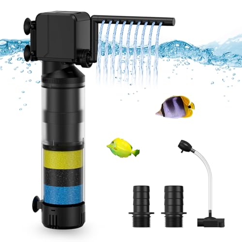 OMECO Aquarium Filter Innenfilter klein 1200L/H Aquarium Filterpumpe Leise 20W Einstellbarer Aquarienfilter mit Sauerstoffversorgung und Filtration Zubehör Aquarium Filter 60l 100l 200l Süß und Meer von OMECO