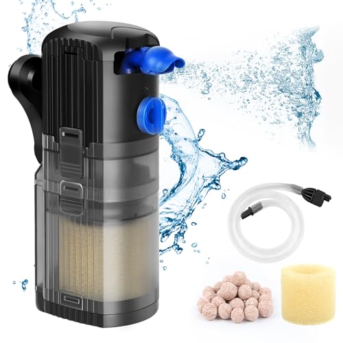 OMECO Aquarium Filter Innenfilter klein 500 L/H Aquarium Filterpumpe Leise＜40DB 8W Einstellbarer Aquarienfilter mit Sauerstoffversorgung und Filtration Zubehör Filter 30l 60l 120l Süß-und Meer von OMECO