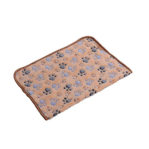 OMEM 2 Stück Hundedecke für Haustierkissen, Hunde-/Katzenbett, weich, warm, Schlafmatte, Welpen, Kätzchen, weiche Decke, Doggy Warm Bett Matte Pfotenabdruck (S, Braun) von OMEM