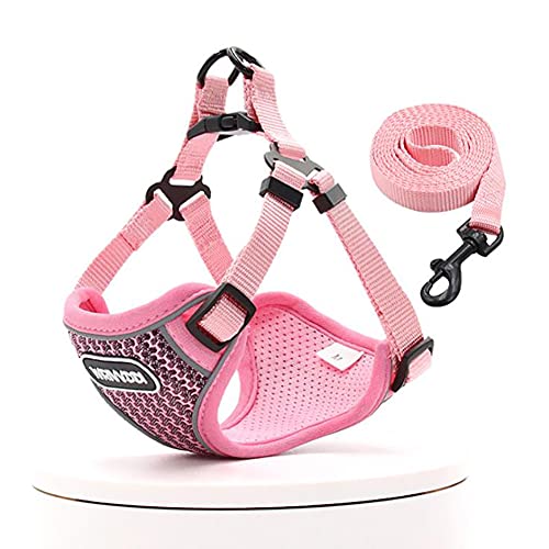 OMEM Hundegeschirr und Leine, atmungsaktiv, reflektierend, vorne, verstellbar, 152 cm, Hundeleine für kleine, mittelgroße Hunde und Katzen (L, Pink) von OMEM