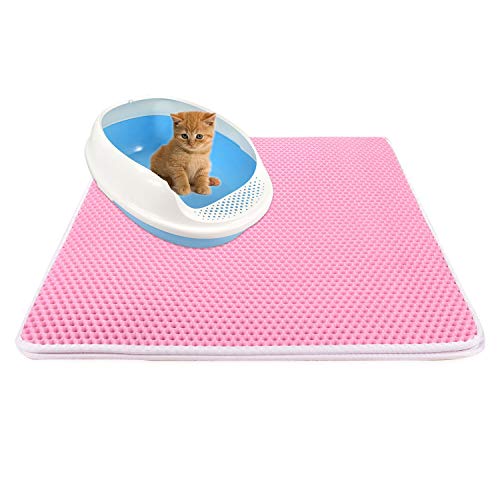 OMEM Katzenklo Matte Katzenstreu Fangmatte Katzenklo Matte Streukontrolle Wasserdicht Doppellagiges Wabendesign Leicht zu reinigen Waschbar Jumbo Größe (S, Pink) von OMEM