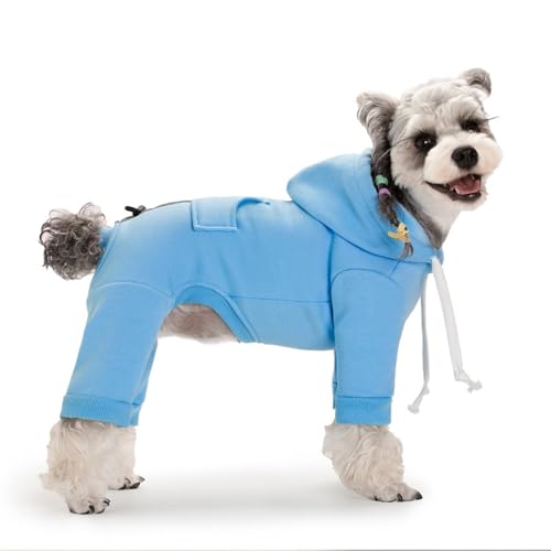 OMEM Modischer Kapuzenpullover für Herbst und Winter, speziell für kleine und mittelgroße Hunde wie Bichon, Teddy und Schnauzer, Größe L, Blau von OMEM