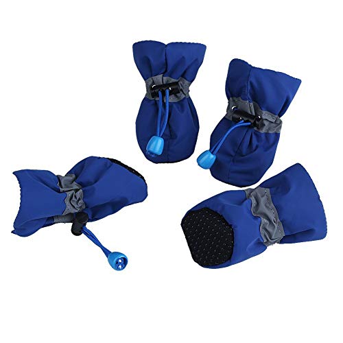 OMEM wasserdichte Regenstiefel für Welpen, 4er-Set Haustierstiefel, weiche wasserdichte Hundeschuhe (XXS,Bleu) von OMEM