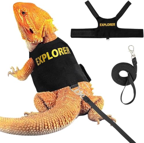 Premium Eidechsen-Leinen-Set mit verstellbarer, personalisierter Reptilien-Bekleidung – Chamäleon-Eichhörnchen-Outdoor-Kleidung für kleine Haustiere (Explorer) von OMEM